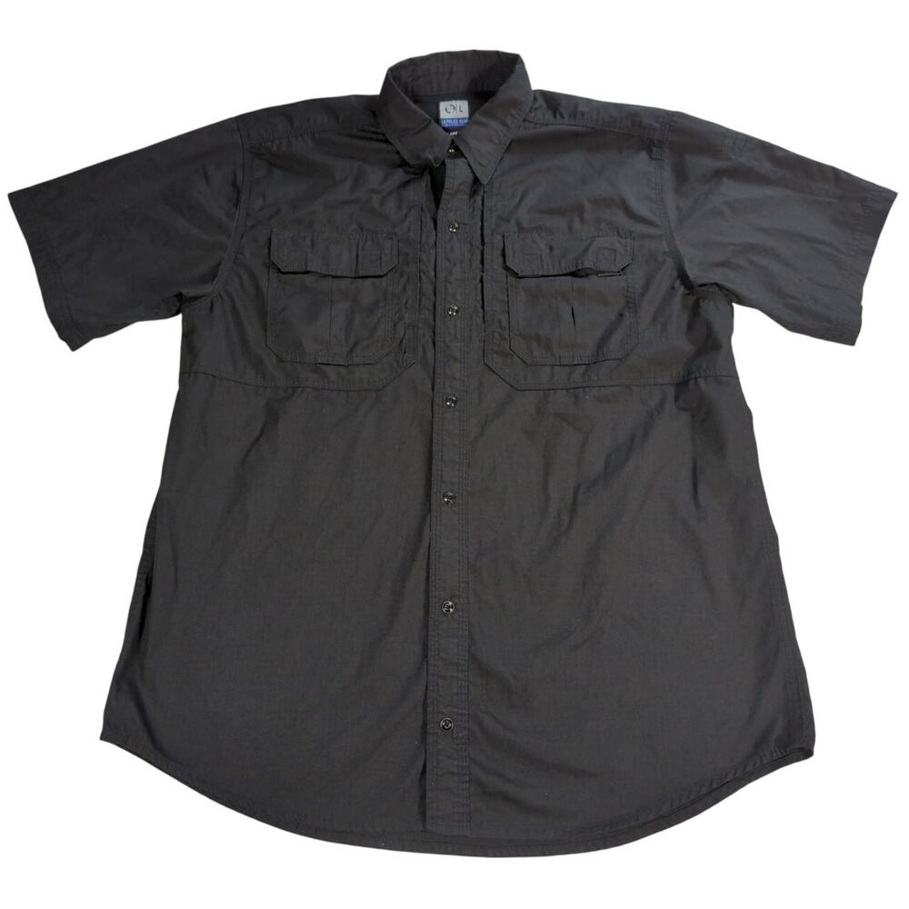 LA Police Gear Mens L Tactical Shirt Gray Ripstop Short Sleeve Button Front